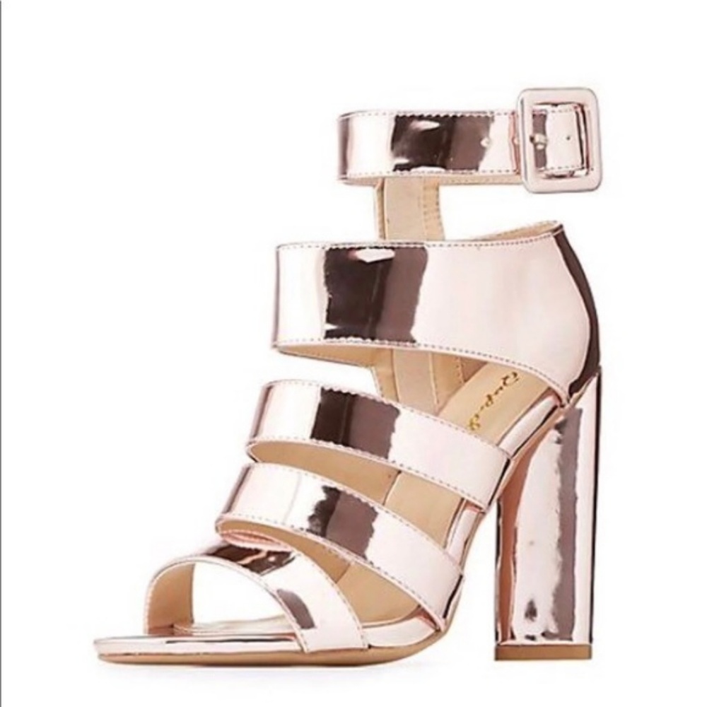 Rose Gold Strappy Chunky Heels